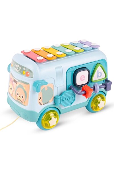 SOLTOY Autobuz interactiv cu xilofon si sortator SOLTOY®, zornaitoare si circuit cu margelute, albastru
