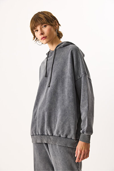 VENA Φούτερ με κουκούλα Regular Fit Washable 100% βαμβάκι - ΑΝΘΡΑΚΙΤΙΚΟ