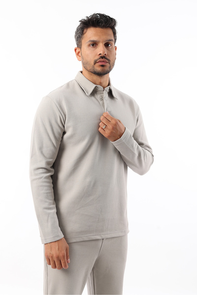 Rodrigo Men's Standard Fit Relaxed Fit Cotton Soft Textured Plain Pique Long Sleeve Polo Neck T-Shirt