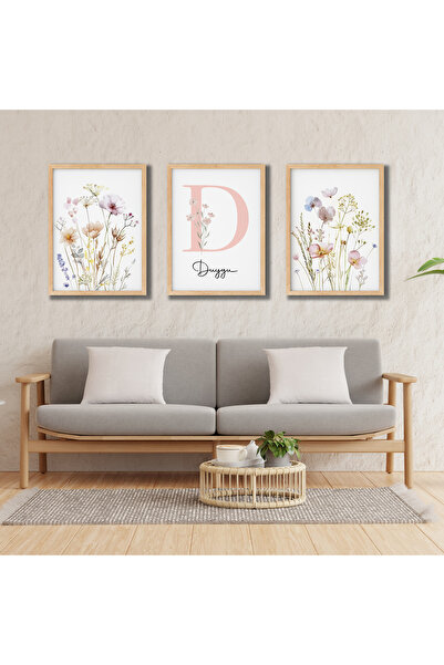 TABLOX Kişiye Özel İsimli Dekoratif Ahşap Çerçeveli Tablo Çiçek Minimal Floral Temalı