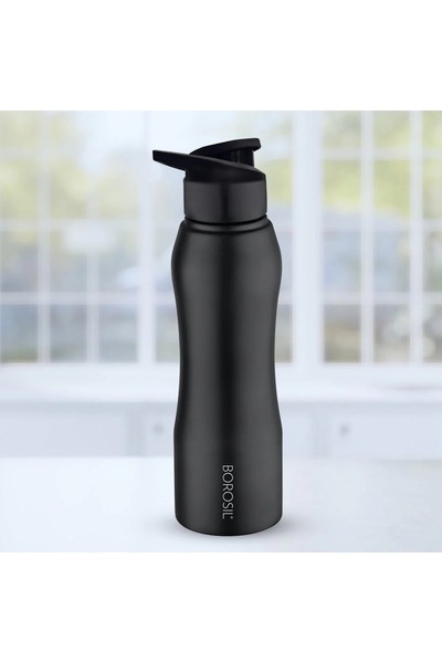 Borosil Grip-n-Sip stainless steel water bottle, Black 750ml