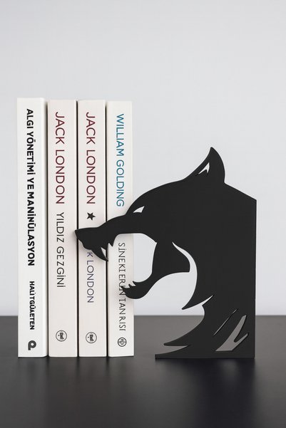 TODEKORA Book Holder with Wolf Figure Decorative Bookshelf Organizer Modern Book Support