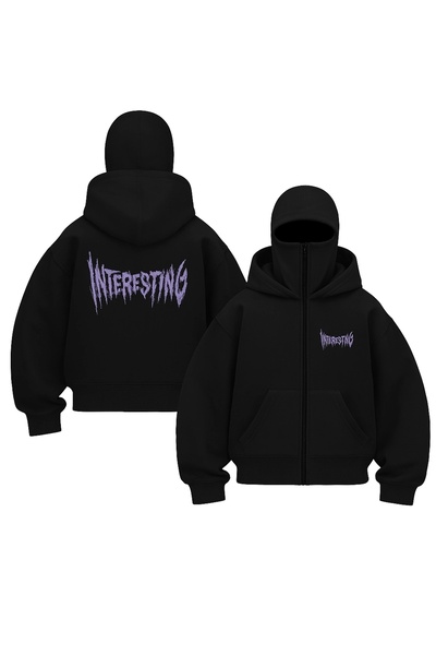 1blood هودي بقلنسوة مطبوع عليه قناع أسود كبير الحجم للجنسين