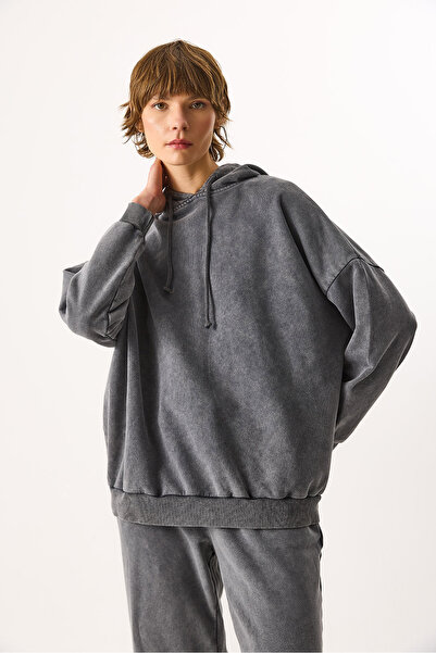 VENA Φούτερ με κουκούλα Regular Fit Washable 100% βαμβάκι - ΑΝΘΡΑΚΙΤΙΚΟ