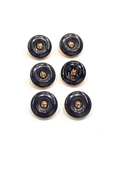 karantuhafiye Copper Floor Metalized Shiny Domed Plastic Button / 2.5 cm / 6 Pieces / M03108 / Black