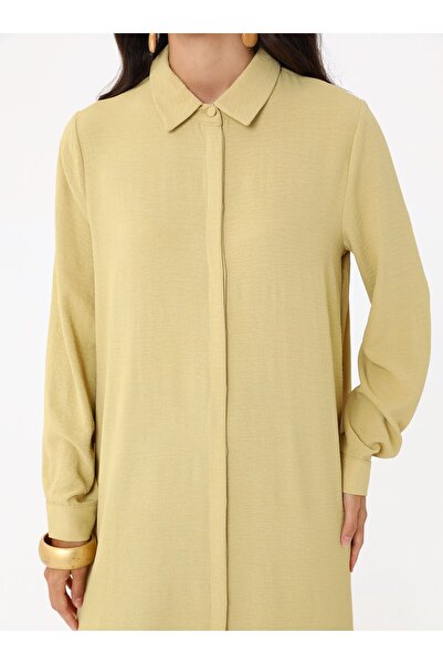 Refka Aerobin Boydan Düğmeli Uzun Tunik- Fistik yesili -