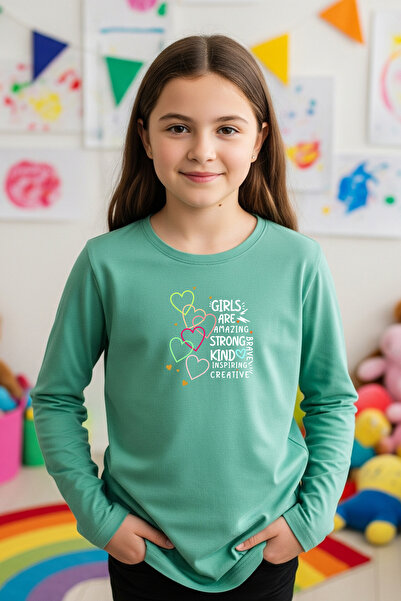 YA KO KİDS Hanorac pentru fete cu decolteu rotund și detaliu de imprimare Str...