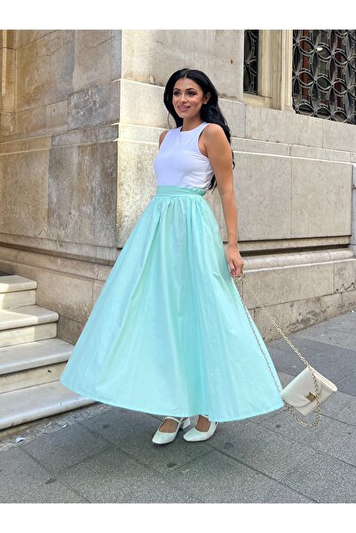 KÜÇÜĞÜM BUTİK Turquoise Flared Poplin Skirt