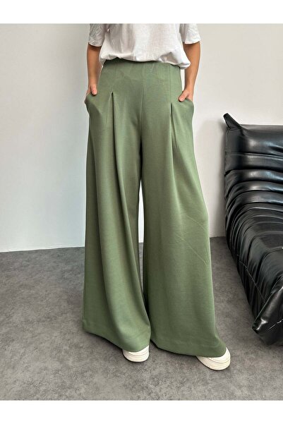 Hatun Atila High Waist Pleated Detail Wide Leg Pants 8909 - Green