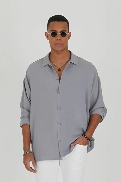 BİYOGRAF Erkek Keten Ayrobin Dokulu Bol Kalıp Oversize Salaş Gömlek