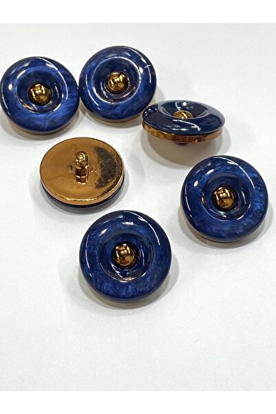 karantuhafiye Copper Floor Metallic Shiny Domed Plastic Button / 2.5 cm / 6 Pieces / M03108 / Dark Blue
