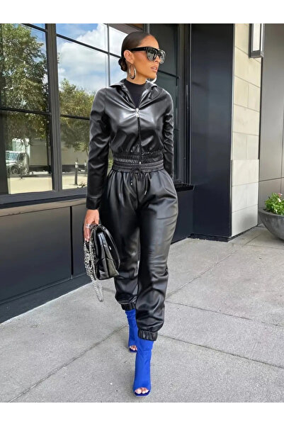 Asil Acar Home Women's Long Sleeve Hooded Jacket Waist and Elastic Leg Trouse...