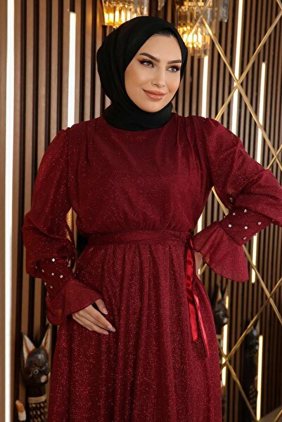 Missvalle Βραδινό φόρεμα από πέτρινο γκλίτερ σιφόν Claret Red 19113