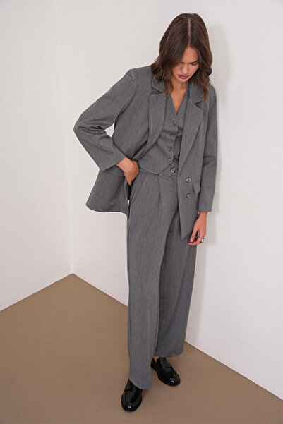 Mixray 4744 Women's Buttoned Palazzo Pants Anthracite