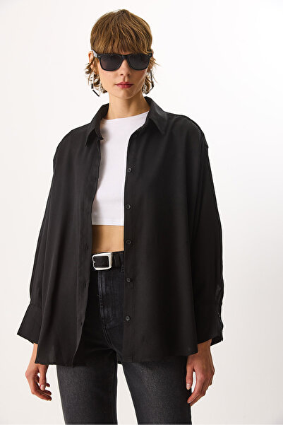 VENA Women's Oversize Lyocell Shirt - Black