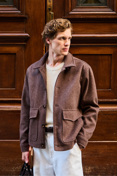 Danger Men's Shirt Collar Buttoned Cashmere Coat Jacket Brown