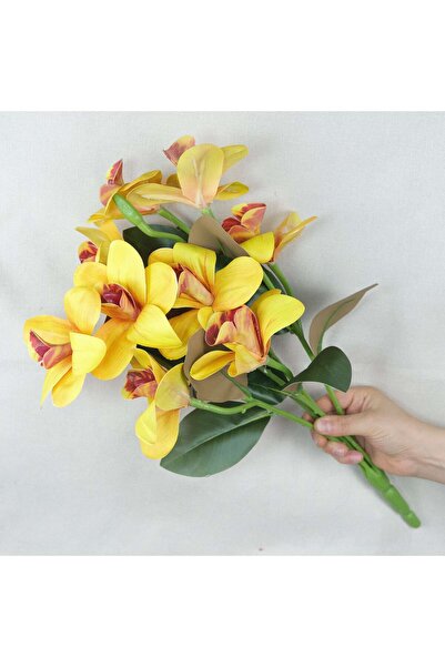 Kanguroom Yapay Turuncu Islak Orkide 5 Dal Gerçek Dokulu Singapur Orkidesi 50 cm