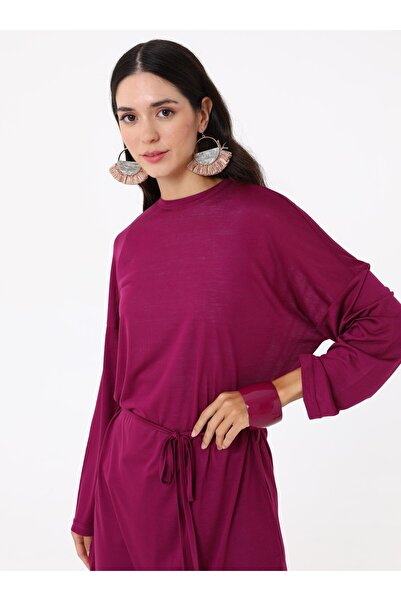 Benin Rahat Kalıp Beli Bağlamalı Uzun Tunik - Fusya -