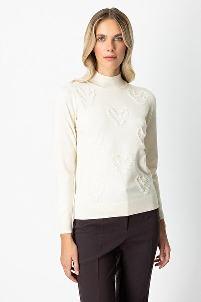 ON Pulover guler ridicat cu detaliu inimă cu ciucuri