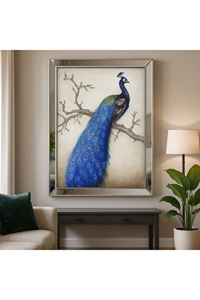 Altun Home Ev Dekarasyon AYNA ÇERÇEVELİ MAVİ TAVUSKUŞU DUVAR TABLOSU