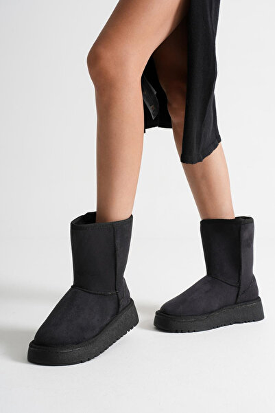 BOUIS Γυναικείες μαύρες καθημερινές μπότες με επένδυση από γούνα, χοντρή σόλα, άνετα χειμωνιάτικα παπούτσια που κρατούν ζεστό, μακρύ μοντέλο