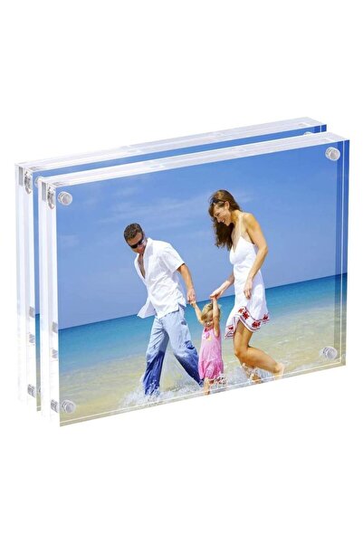 Generic 2 Pack Photo Frames Double Sided Acrylic Magnetic Picture Frame Desktop Postcard Display