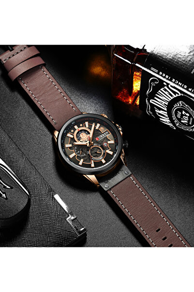 Curren Waterproof Geniune Leather BAnd Chronograph Quartz Watch 8380 - 48 mm - Brown