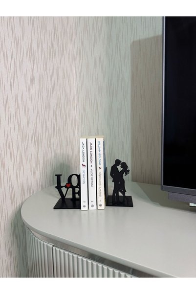 Generic Brand Book Holder with Love and Couple Figurines Romantic Decorative Bookshelf Accessory Shelf Organizer
