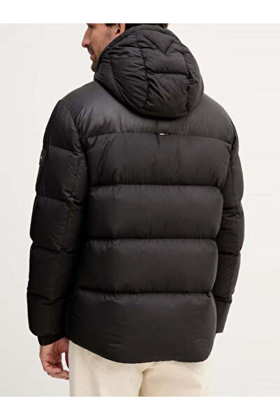 Tommy Hilfiger Erkek Normal Kalıp Kapitone Desenli Kuş Tüyü Dolgulu Isı Yalıtımlı Kapüşonlu Siyah Mont MW0MW40613-B