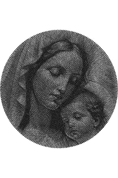 Arta Sarmei Virgin Mary and Child – Portrait in String Art technique made of continuous thread of waxed thread