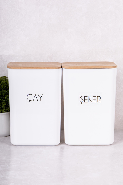 DNS HOME 2 Pieces 3 Lt Storage Container Vacuum Wooden Lid Tea & Candy Storage Container Set Jar with Label Gift