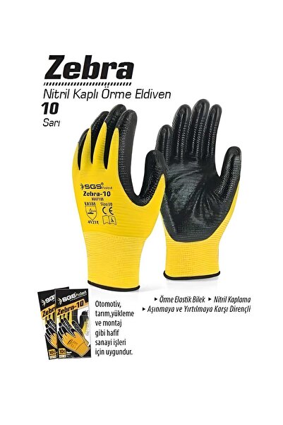 SGS ZEBRA 10 NİTRİL KAPLI ÖRME ELDİVEN