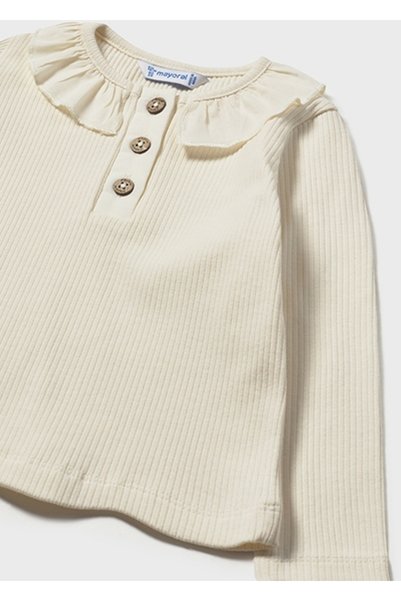 MAYORAL Cream Ruffle Collar Ribbed Polo T-Shirt 2112