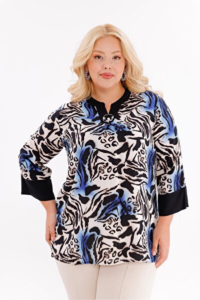 Siyezen Μπλούζα με λεπτομέρεια καρφίτσας και ριχτό γιακά σε μεγάλο μέγεθος