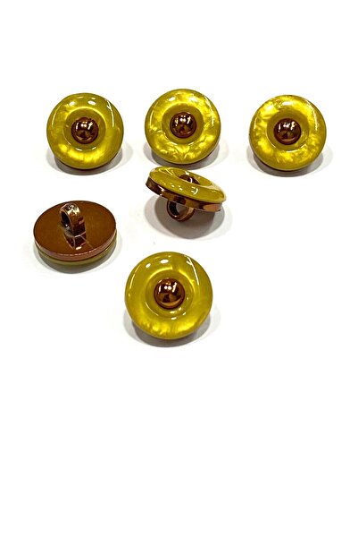 karantuhafiye Copper Floor Metalized Shiny Domed Plastic Button / 1.8 cm / 6 Pieces / M03108 / Oil Green