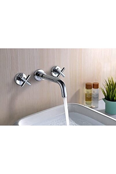 sumerain Wall Mounted Basin Mixer Tap with Double Cross-head Handles Brass Chrome