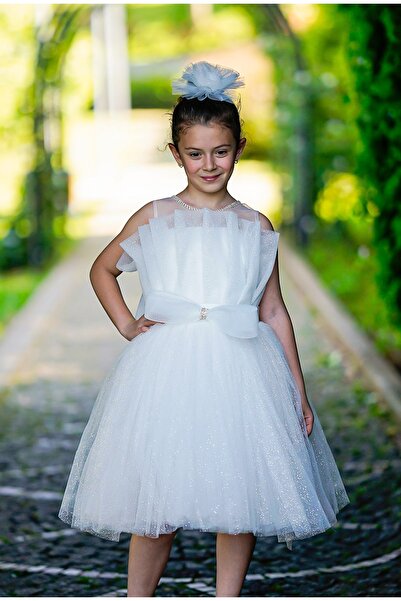 JBK فستان توتو للأطفال من شيماي باللون الأبيض اللامع مع مشبك