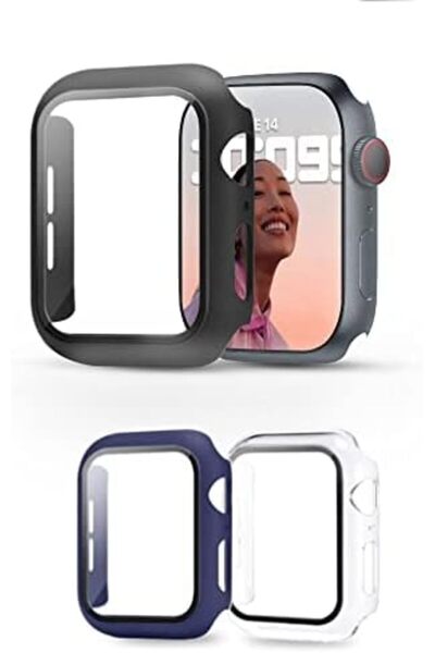 O Ozone Matte Case with Built in Screen Protector | Apple Watch Series 8 45mm Pack of 3 | Black/Blue/Clear