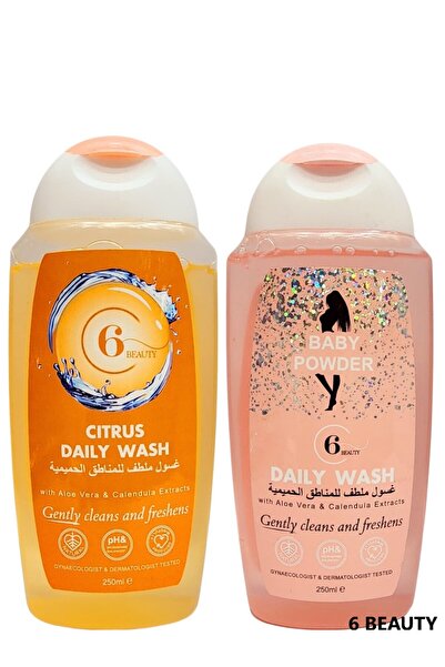 6 Beauty 2 غسول المناطق الحساسة بخلاصة الصبار بريحة بودرة الاطفال مناسب للإستخدام اليومي وأثناءالدورة الشهرية