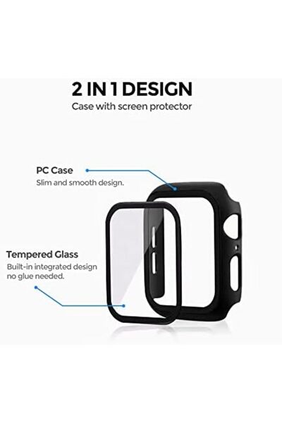 O Ozone Matte Case with Built in Screen Protector | Apple Watch Series 8 45mm Pack of 3 | Black/Blue/Clear