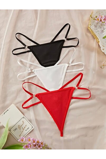Oprah Kadın Seksi Kalp Detaylı İnce Askılı Tanga Seti (3 Renk)