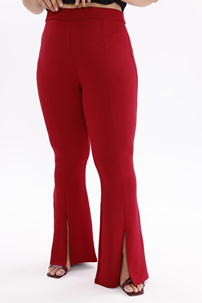 Siyezen Plus Size Lycra Crepe Fabric Trousers with Slit Legs