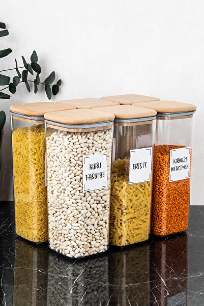 DNS HOME 6-Piece Wooden Vacuum Lid Food Storage Set 1700 ml Vegetable Storage Container Jar Set with Label Gift