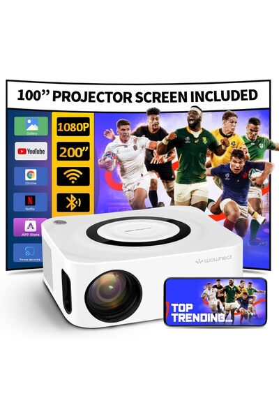 Wownect Portable Android 1080P 4K HD Projector with 100" Screen, 5G WiFi & Bluetooth, 350 ANSI Lumen
