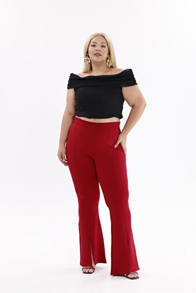 Siyezen Plus Size Lycra Crepe Fabric Trousers with Slit Legs