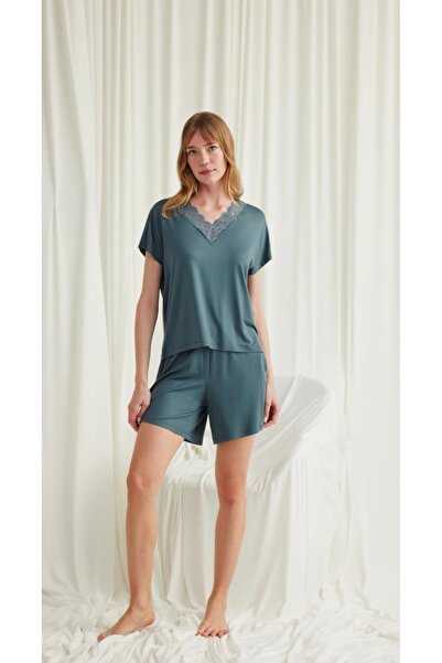 NightLove طقم شورت موناميس بأكمام قصيرة ورقبة على شكل حرف V 18577