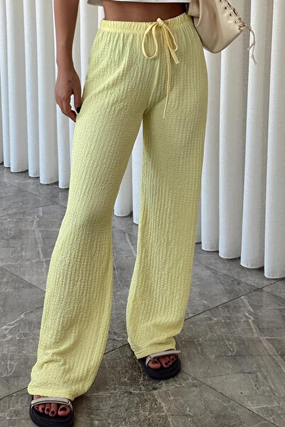 Noa Noa Women's Textured High Waist Lace-Up Trousers – Summer Relaxed Fit