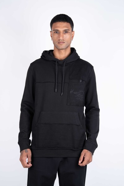 Ex-pent Erkek Regular Fit Kapüşonlu Baskılı Siyah Sweat