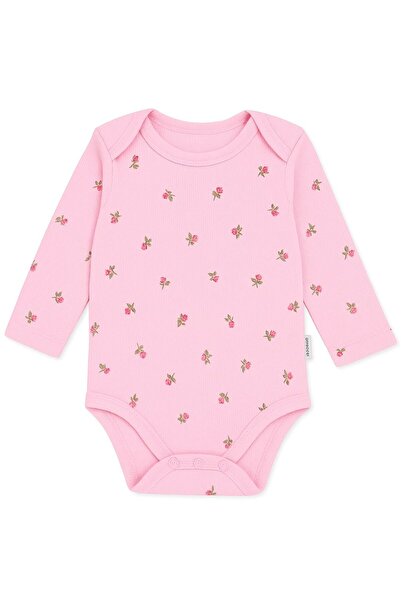 Nayinom Pink Floral Patterned Long Sleeve Cotton Baby Girl Bodysuit