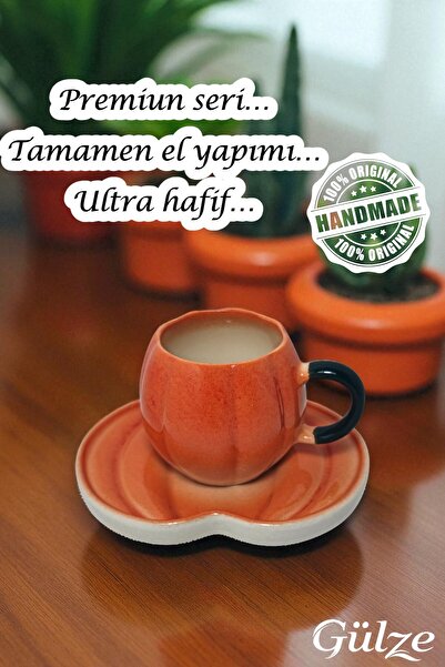 GÜLZE 2 Person (4 Pieces) Carmella Double Coffee Cup (6 Different Colors, 100% Handmade, Special Design)
